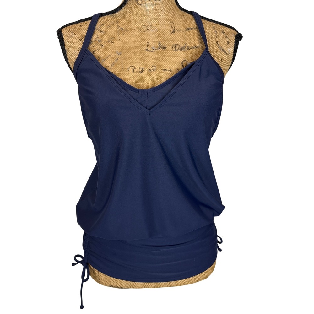 NWT Athleta Side Scrunch Tankini Top‎ Navy Swimwear UPF 50+ Sporty Size 34 B/C